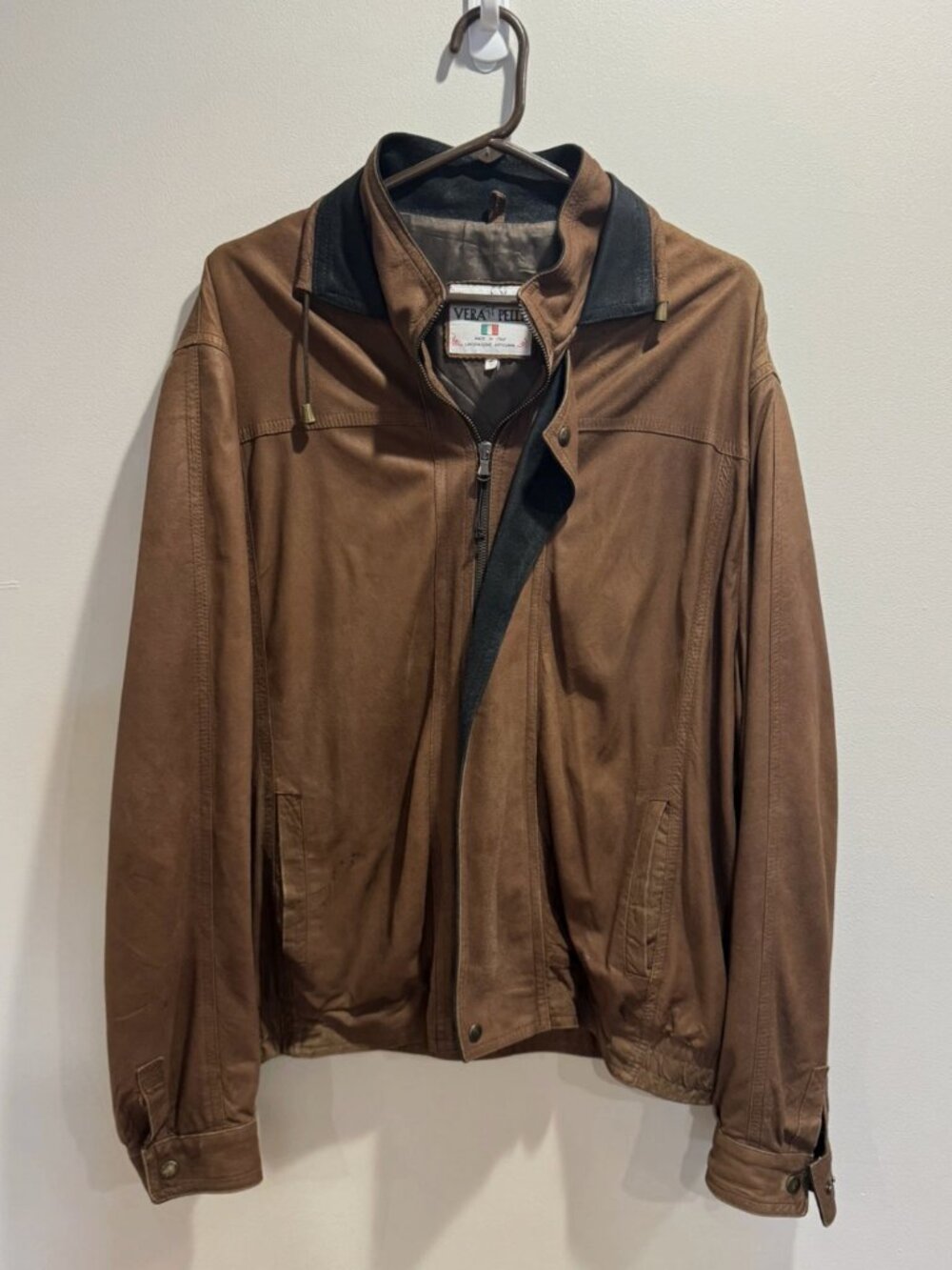 *VINTAGE* Vera Pelle Leather Jacket Brown Men Size Large Made in Italy